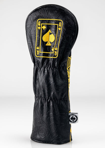 Black/Gold Queen of Spades - Fairway Cover - Pins and Aces