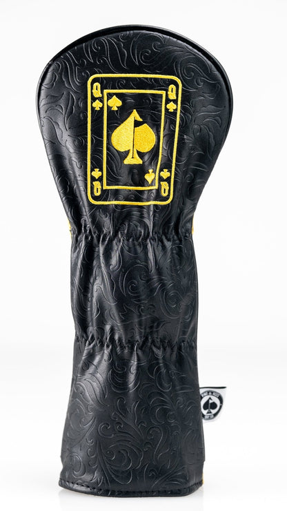 Black/Gold Queen of Spades - Fairway Cover - Pins and Aces
