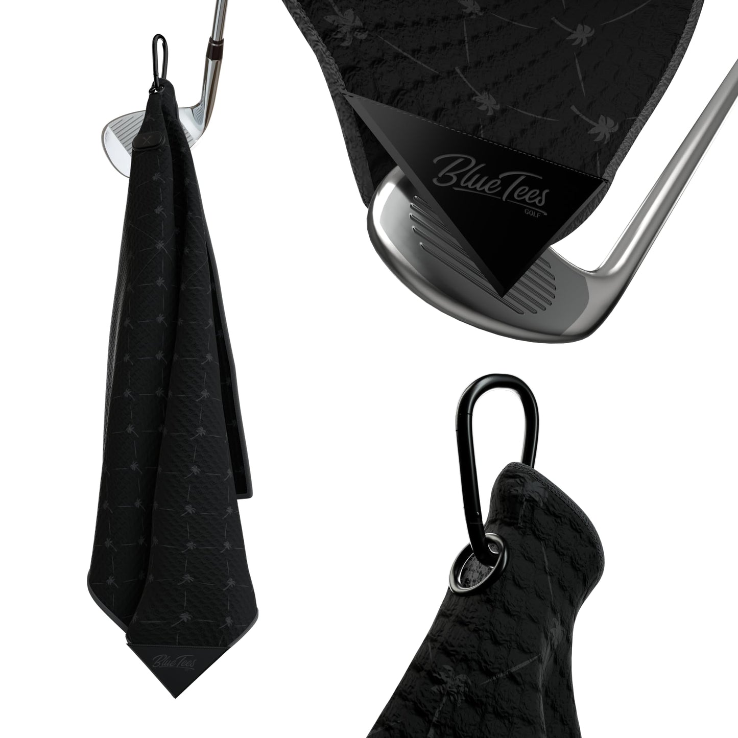 Blue Tees Golf Premium Magnetic Towel - Bag Towel 18x18" - Black/Palm Tree