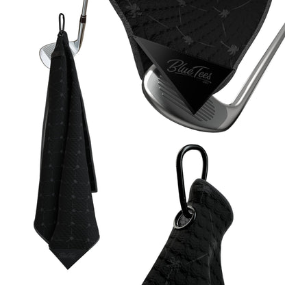 Blue Tees Golf Premium Magnetic Towel - Bag Towel 18x18" - Black/Palm Tree