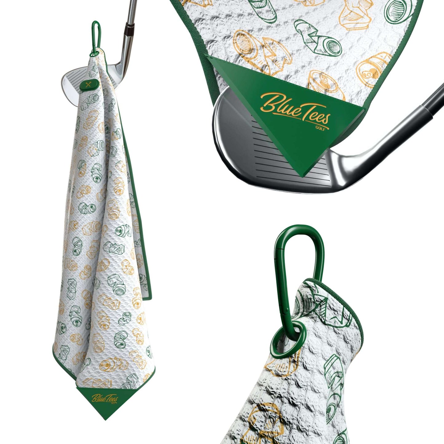 Blue Tees Golf Premium Magnetic Towel - Bag Towel 18x18" - Green/Yellow
