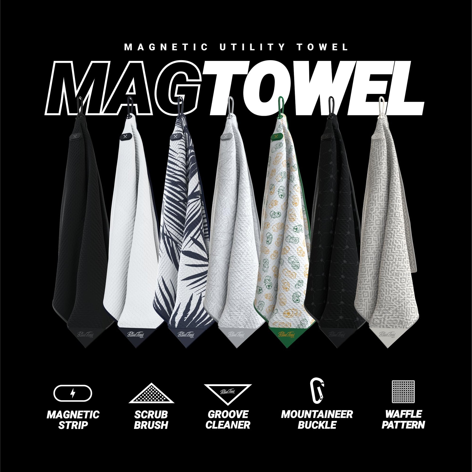 Blue Tees Golf Premium Magnetic Towel - Caddy Towel 18x36" - White