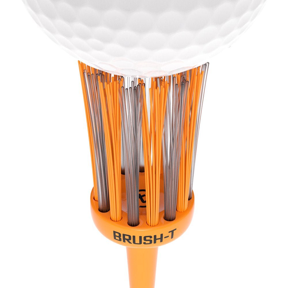 BRUSH T Premium Plastic Golf Tees, Orange Oversize 3-Pack, Size 2.4”, Unbreakable Innovative Design, Consistent Height, Perfect Golf Gift for Men and Women. Golfing Tees, Works with Any Golf Ball - Orange And White -
