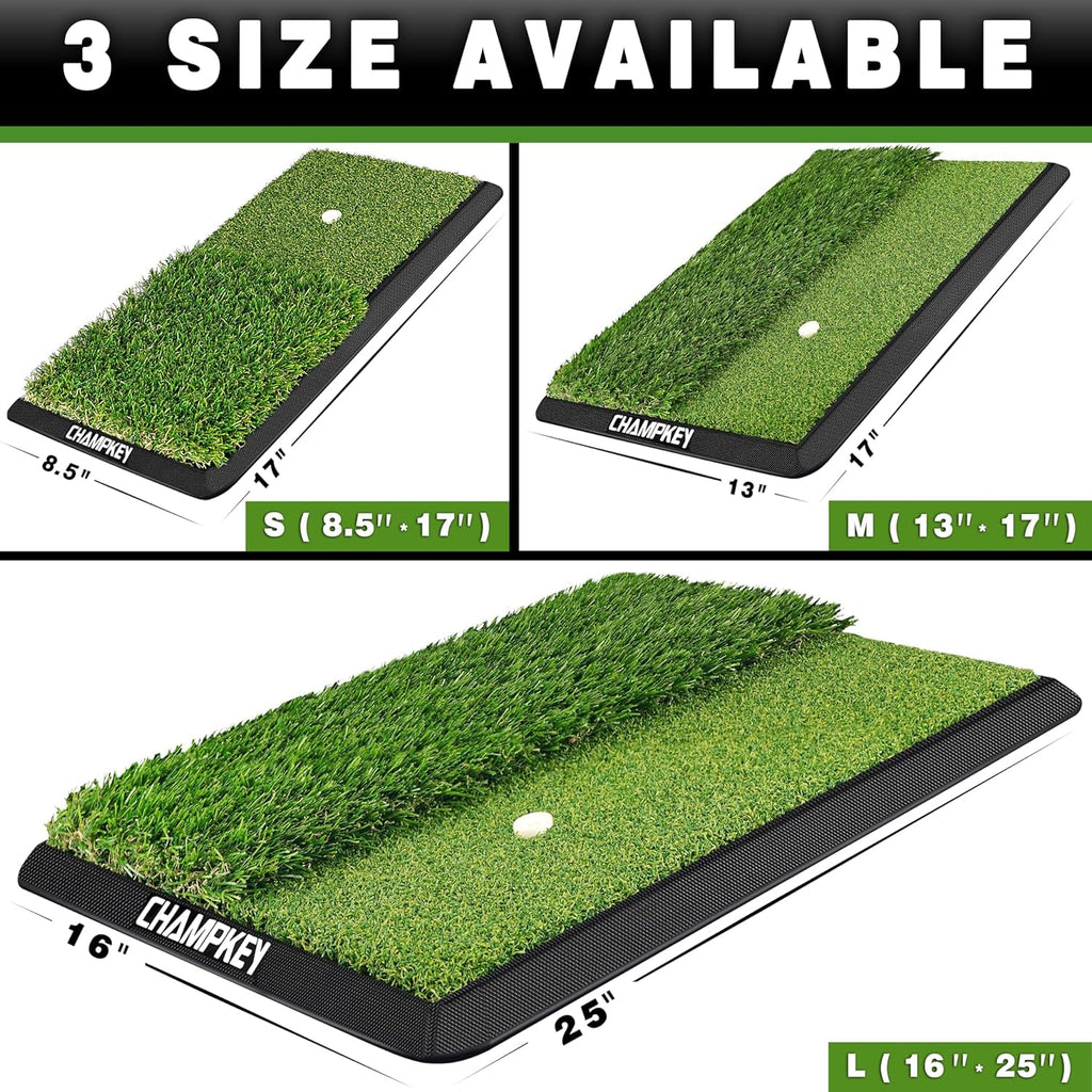 CHAMPKEY Dual-Turf Golf Hitting Mat | Come with 9 Golf Tees & 1 Rubber Tee | Heavy Duty Rubber Backing Golf Practice Mat Ideal for Indoor & Outdoor Training - Lite Version - 13" X 17"