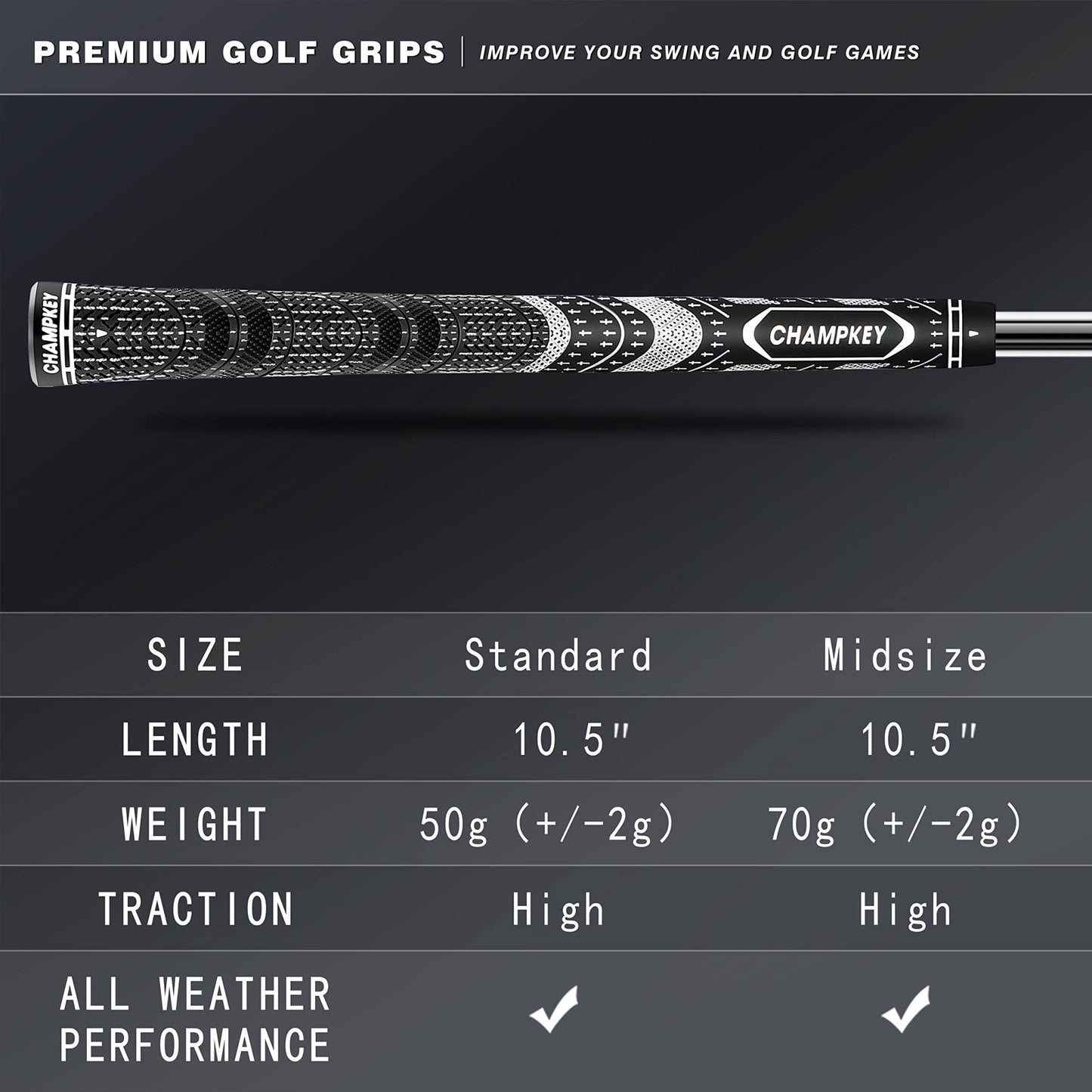 CHAMPKEY Premium Hybrid Golf Grips 13 Pack with All Repair Kits - Champkey