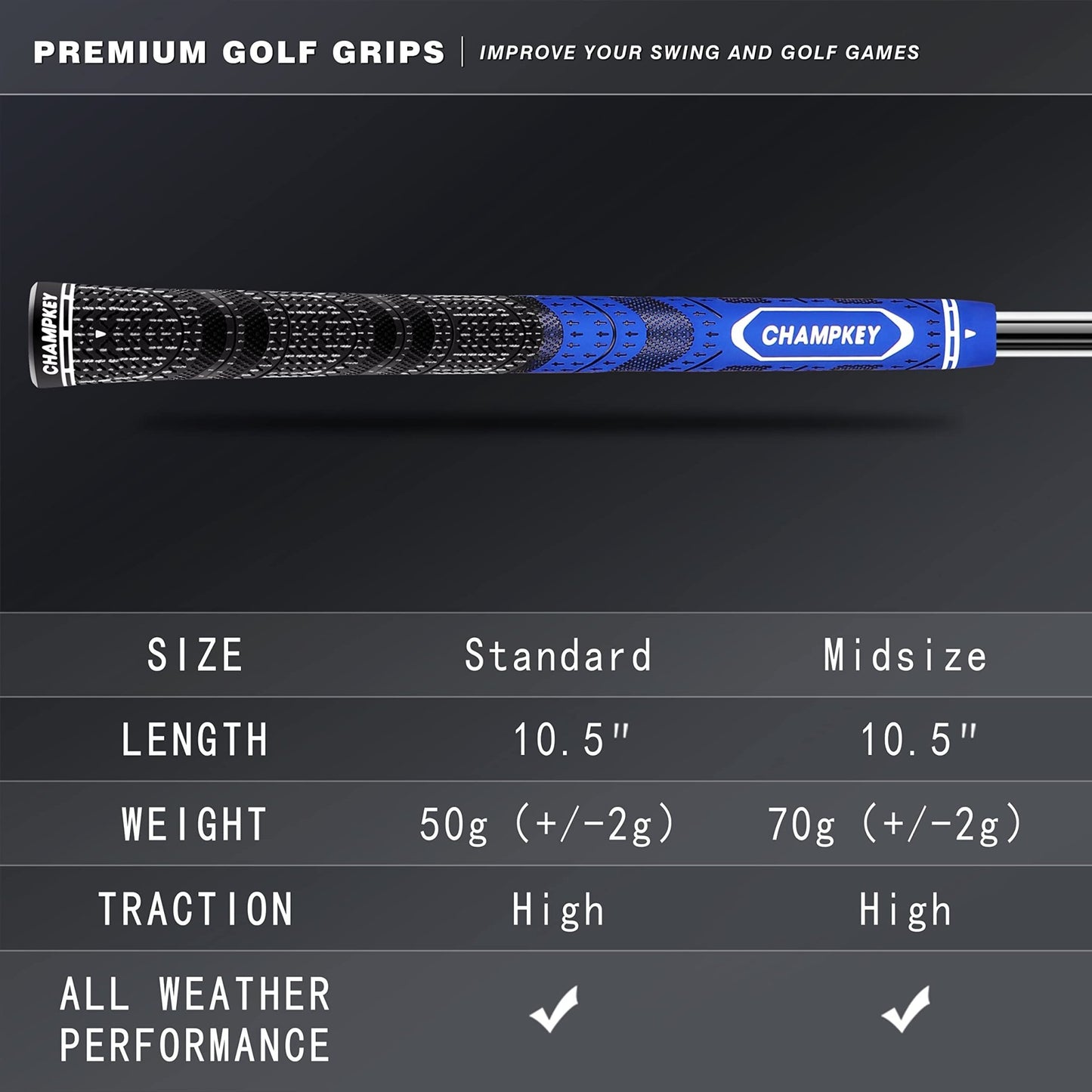 CHAMPKEY Premium Hybrid Golf Grips 13 Pack with All Repair Kits - Champkey