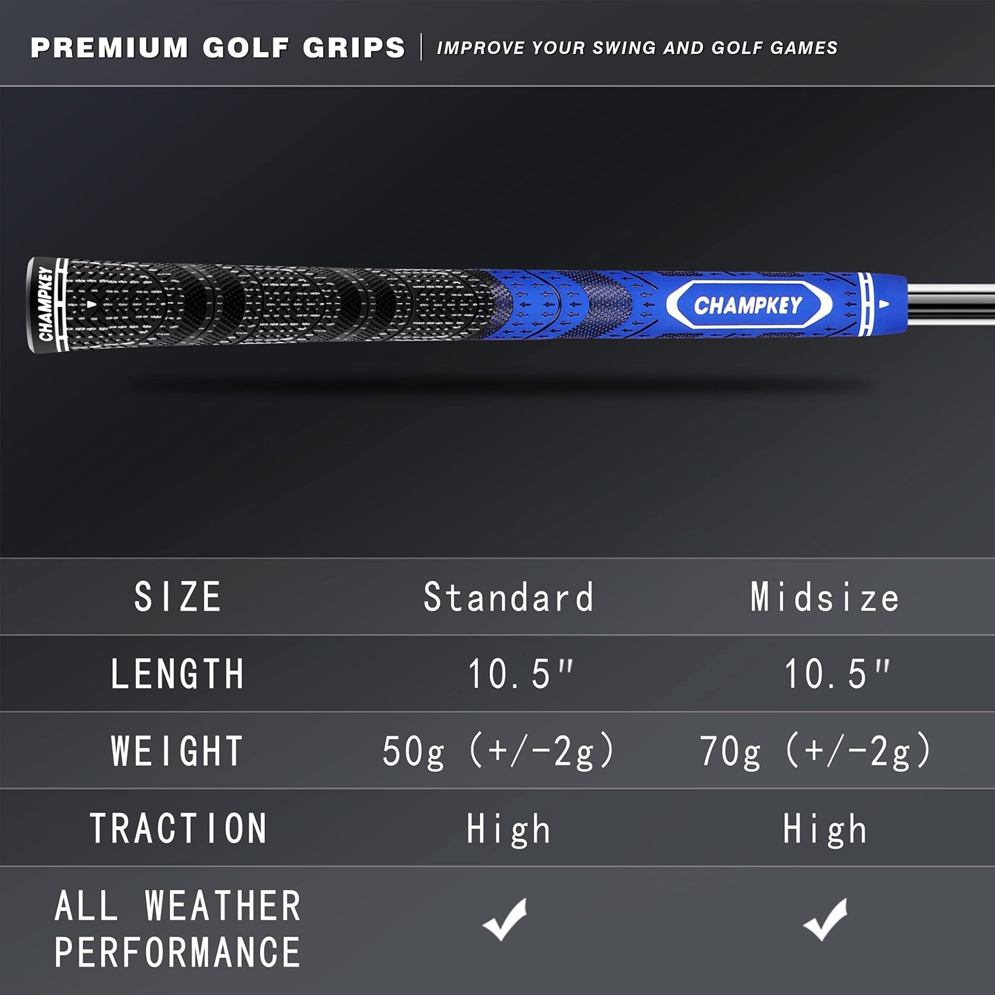 CHAMPKEY Premium Hybrid Golf Grips 13 Pack with All Repair Kits - Champkey