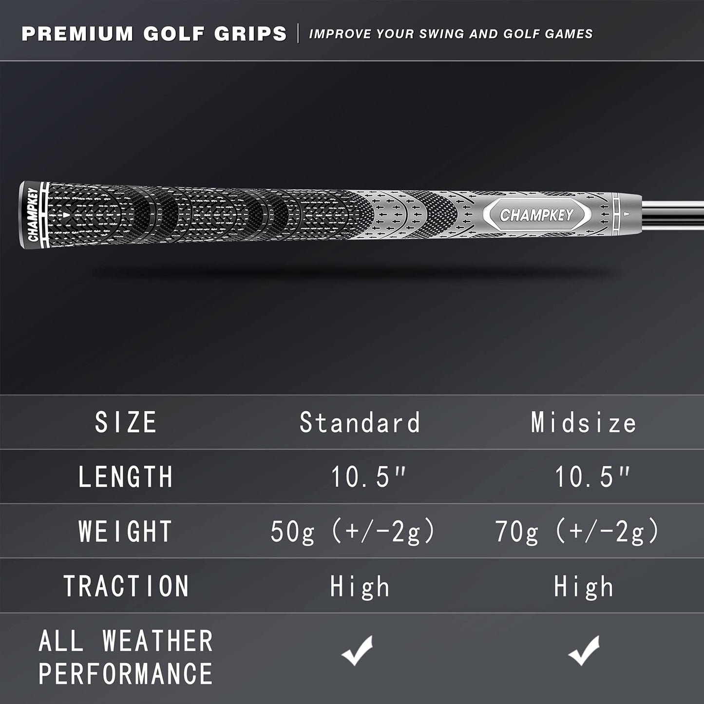 CHAMPKEY Premium Hybrid Golf Grips 13 Pack with All Repair Kits - Champkey