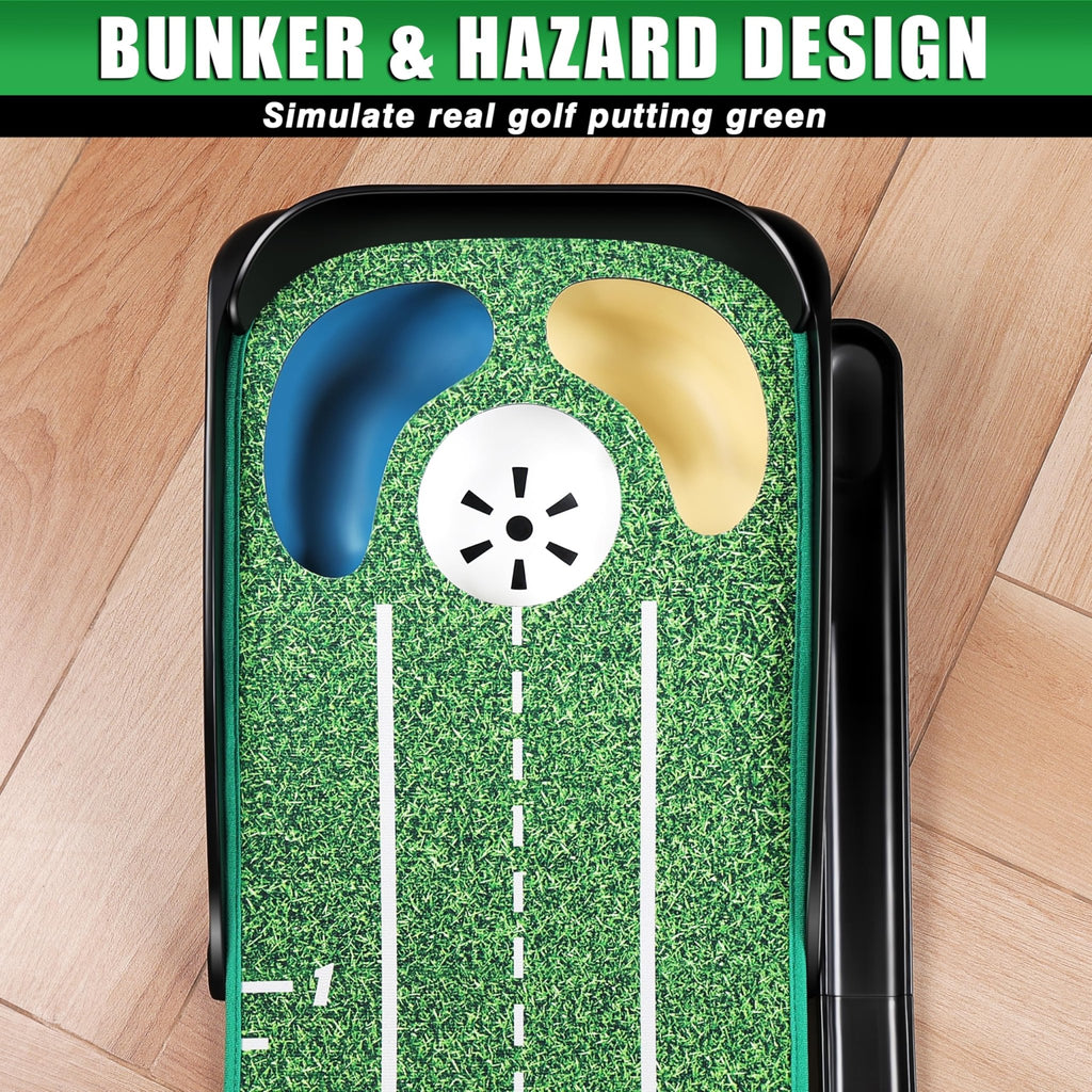 CHAMPKEY Professional Hazard Golf Putting Green Come with Golf Putting Gates and Putting Mirror - Progressive Slope Tech and Noise Reduction Tech Golf Putting Mat - Wooden Version - 