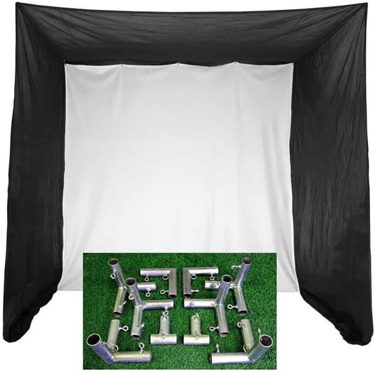 Cimarron Sports Tour Simulator Golf Practice Hitting Net Enclosure with 10' x 10' White Simulator Ready Projection Impact Screen and 5' x 10' x 10' DIY Golf Frame Corner Kit - 