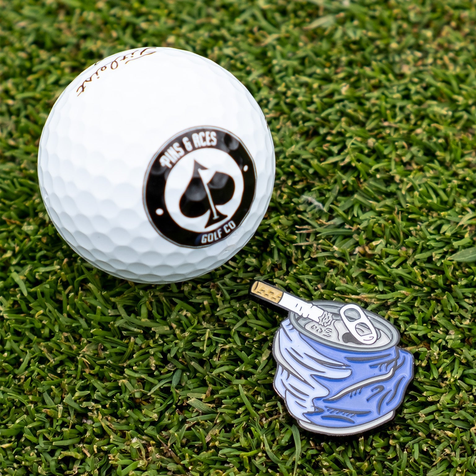 Crushed Can Ball Marker - Pins and Aces