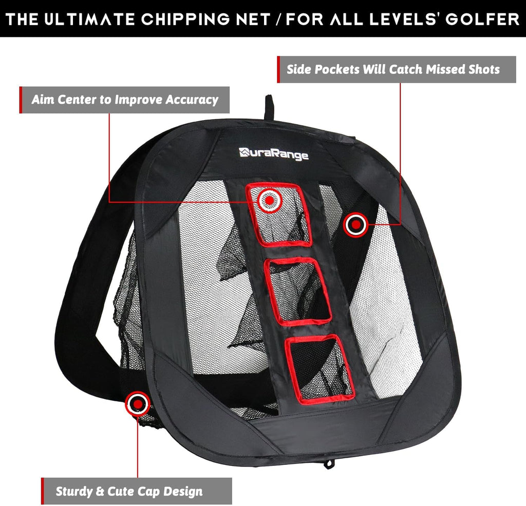 DURARANGE Pop-Up Golf Chipping Net Set - Foldable Training Kit with 2 Hitting Mats, 6 Practice Balls, 6 Foam Balls - -