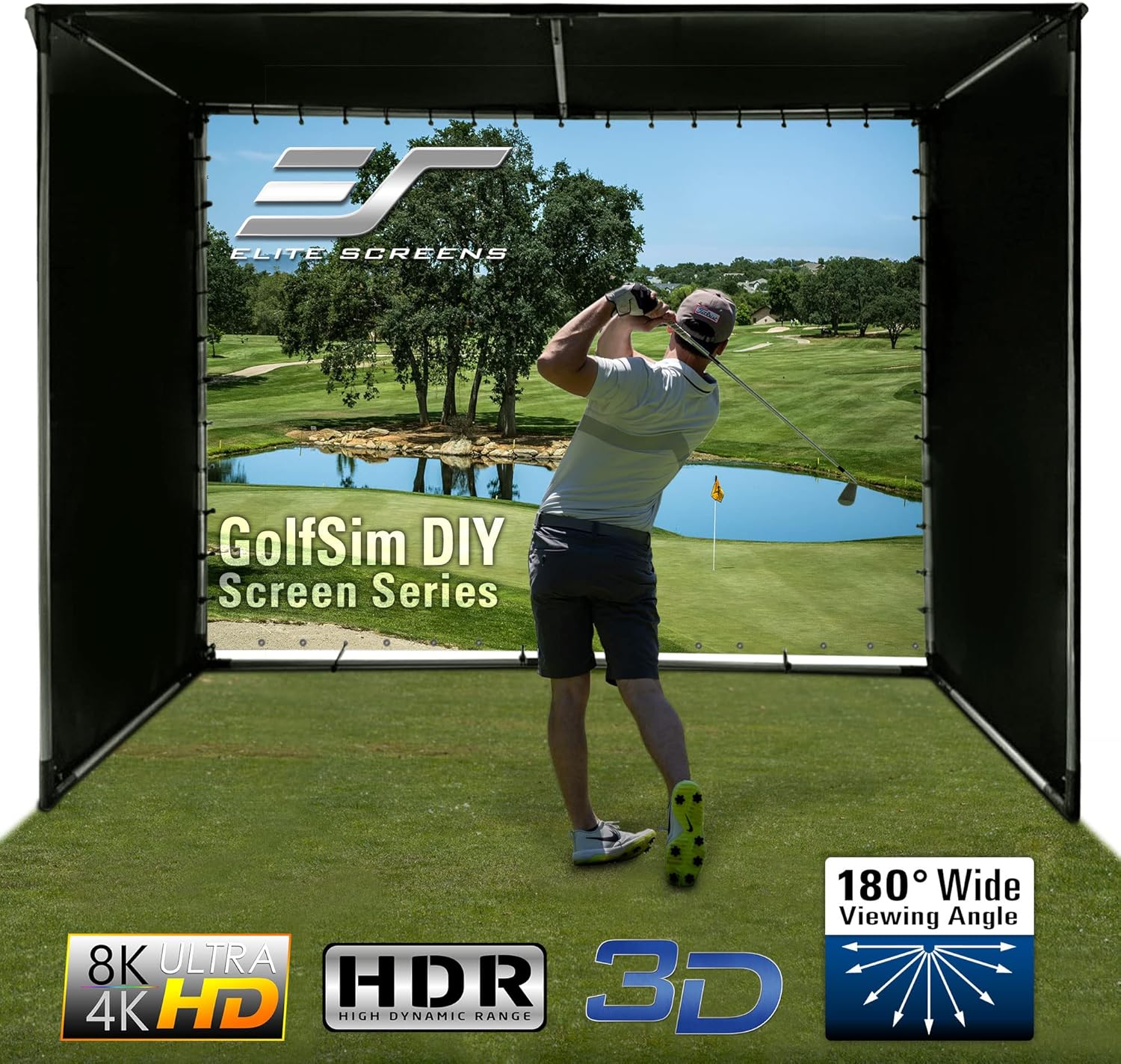 Elite Screens GolfSim DIY, 10'x8' Impact Screen for Golf/Multi - Sport Simulation Screen with Grommets - DIY10X13 - IPW1145 - F - 