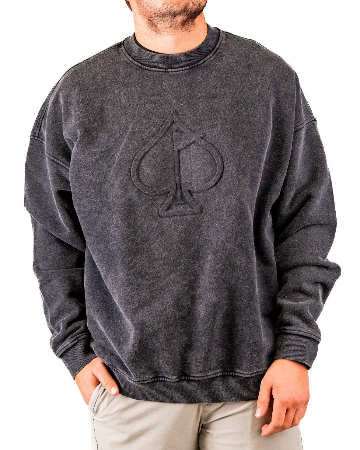 Embossed Spade Crewneck - Washed Charcoal - Pins and Aces