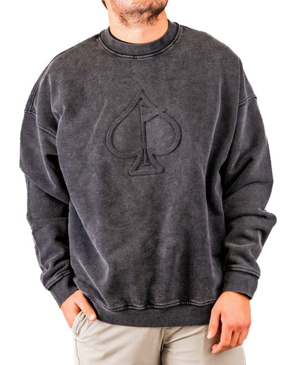 Embossed Spade Crewneck - Washed Charcoal - Pins and Aces