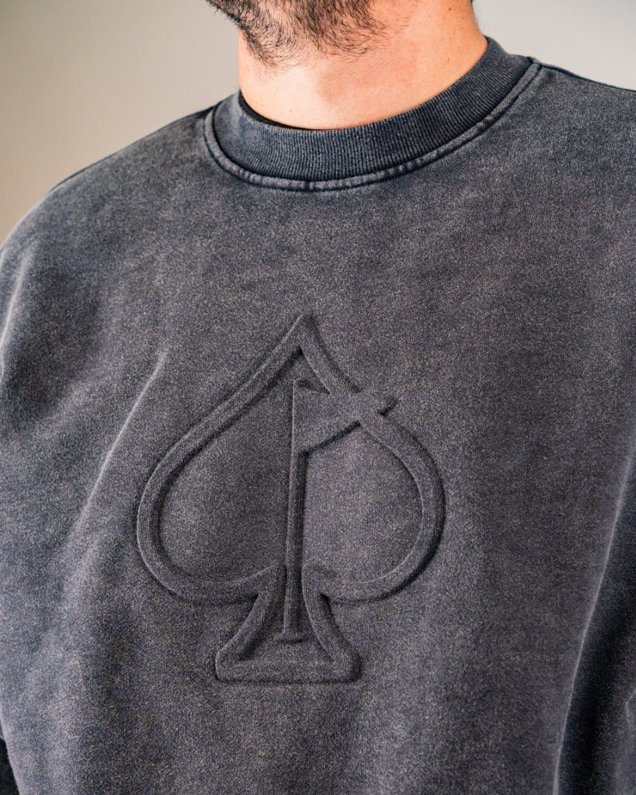 Embossed Spade Crewneck - Washed Charcoal - Pins and Aces