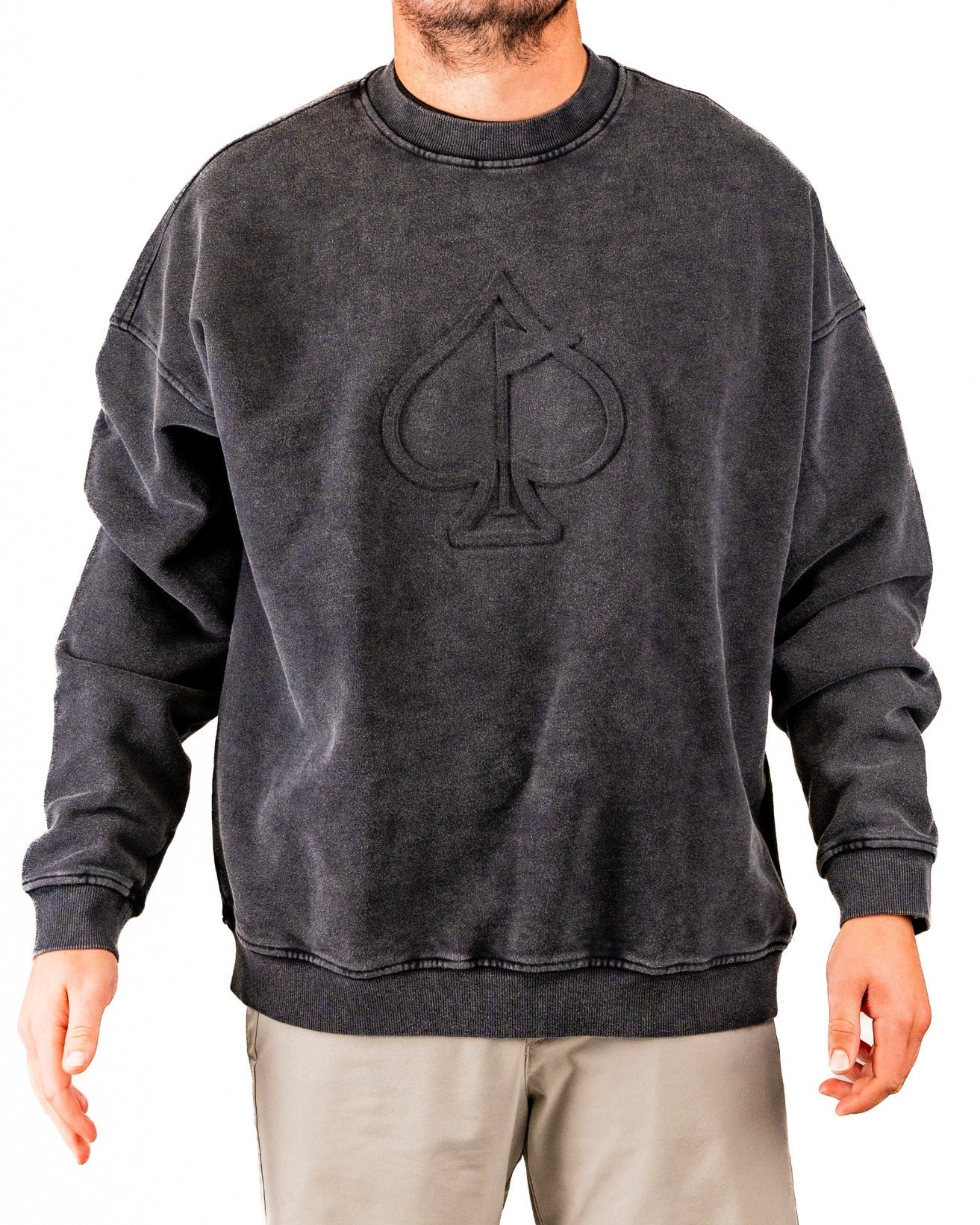 Embossed Spade Crewneck - Washed Charcoal - Pins and Aces