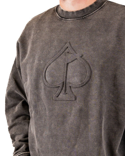 Embossed Spade Crewneck - Washed Iron - Pins and Aces