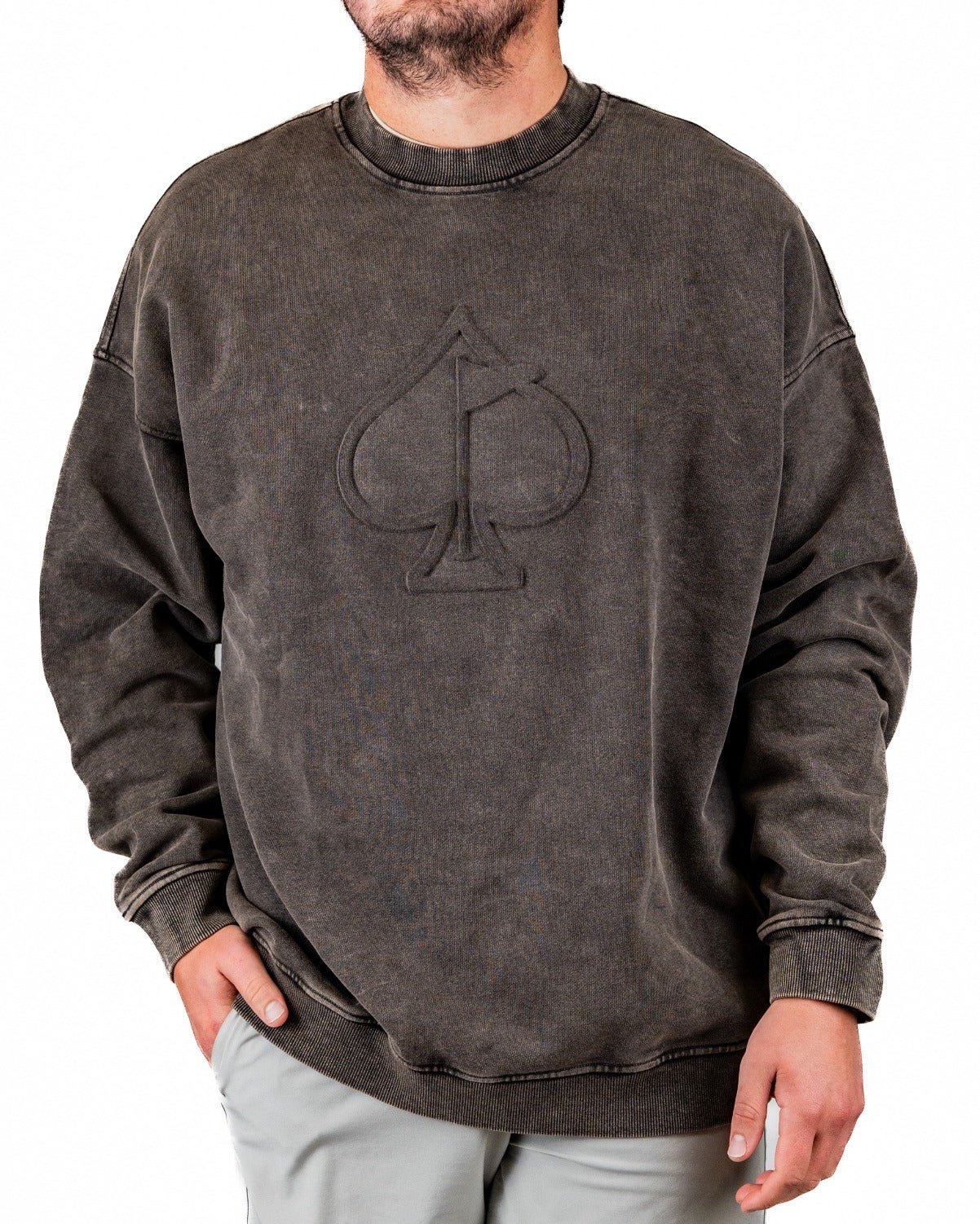 Embossed Spade Crewneck - Washed Iron - Pins and Aces