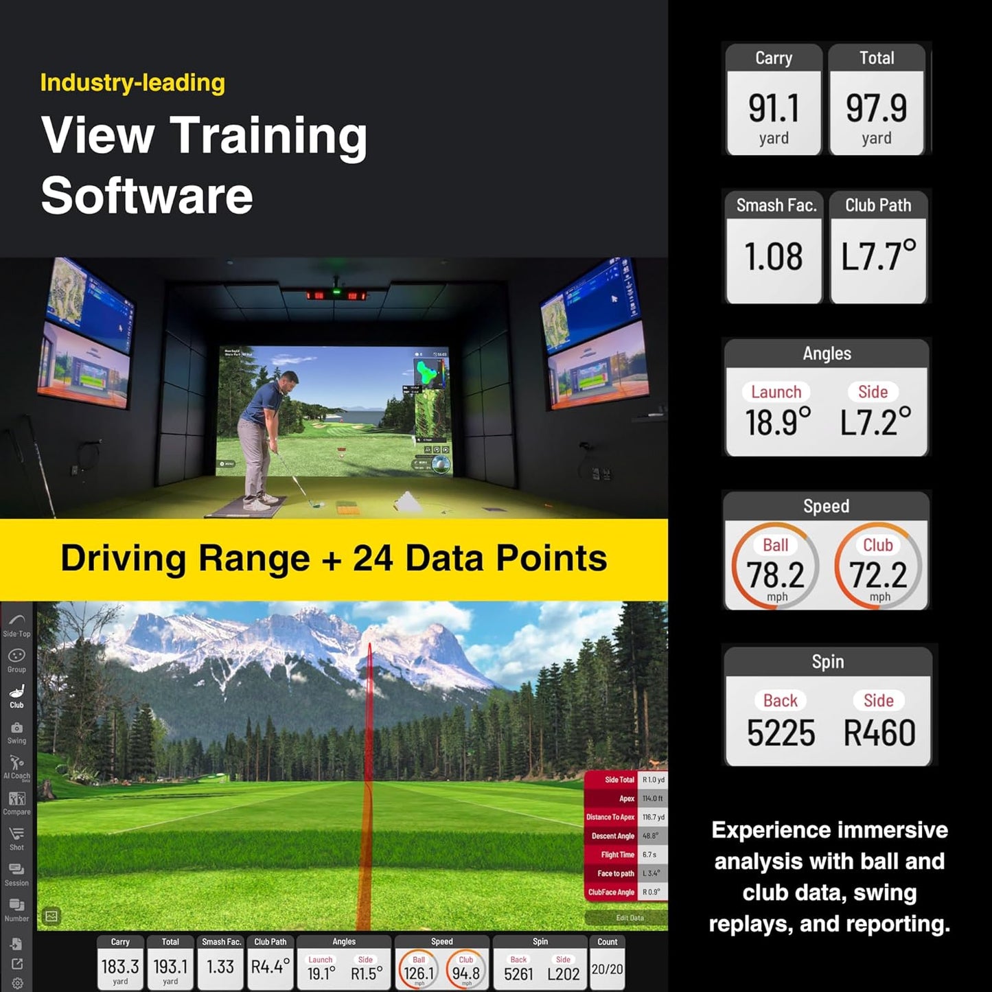 Eye XO2 Golf Launch Monitor – 3 - Camera Indoor Golf Simulator with 24 Data Points and Trouble Mat Compatibility - 