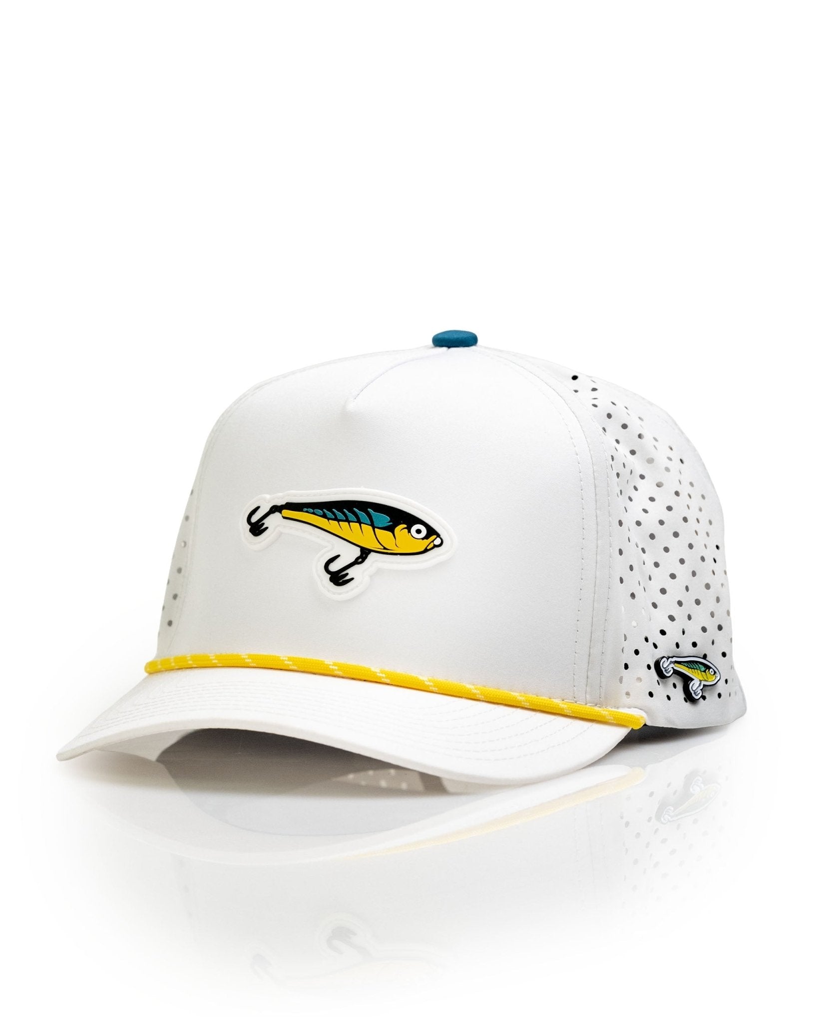 Fishing Lure White - Perforated Rope Hat - Pins and Aces