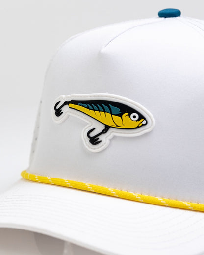 Fishing Lure White - Perforated Rope Hat - Pins and Aces