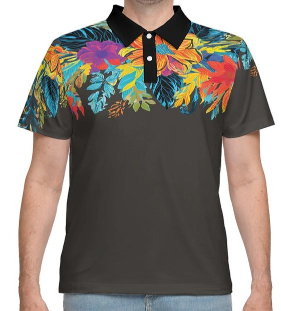 Floral Men’s Classic Fit Stretch Polo Shirt - S -