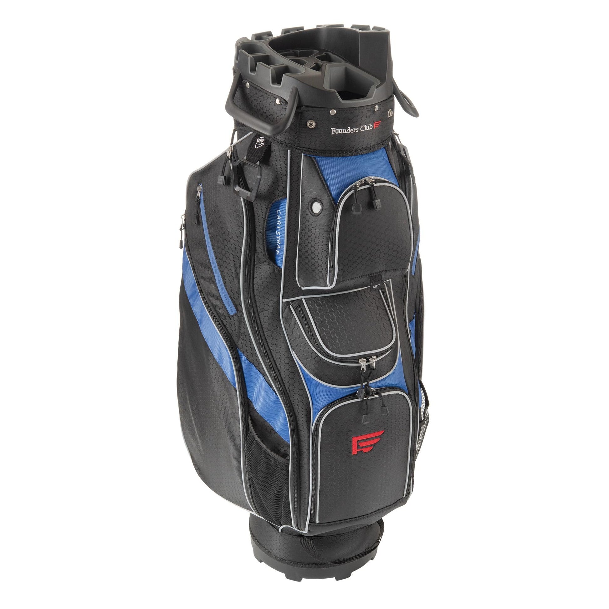 golf bag snap on rain bonnet Founders Club 4th Generation Player Series Club Lock Organizer Golf Cart Bag for Men with 14 Way Anti Rattle Divider Top- Free Snap On Rain Hood-Full