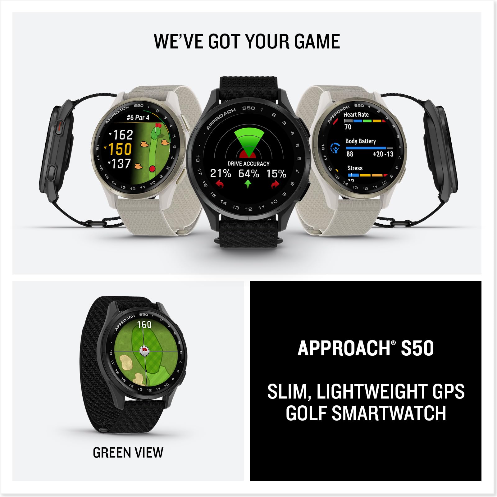 Garmin Approach® S50, Advanced Golf GPS Smartwatch, AMOLED Display - Garmin