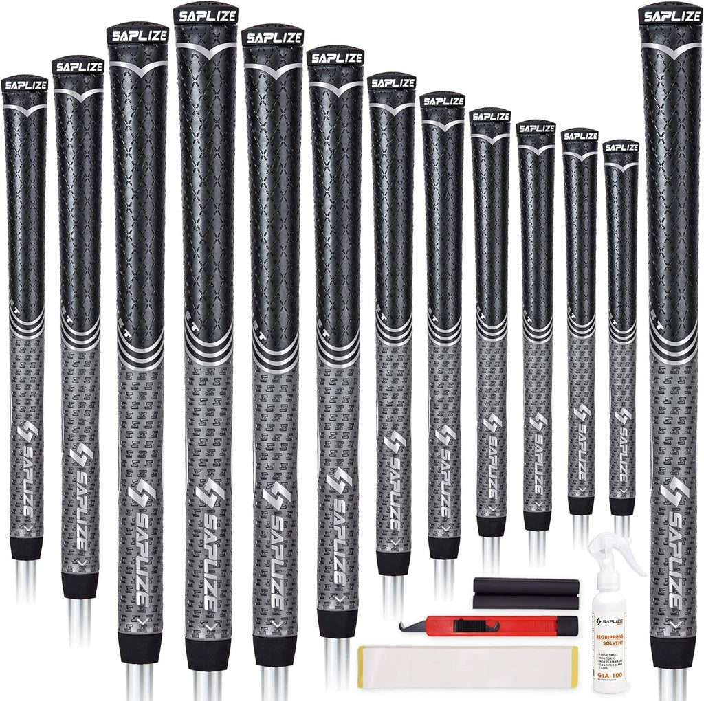 Golf Grips PU Material 13 Grips with Full Regripping Kit - Dark Grey, 13 Grips With Solvent, Tape, Hook Blade And Clamp - Standard Size