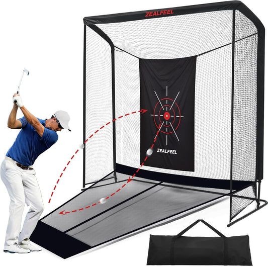 Golf Net, 8x8ft Golf Simulator Enclosure Net with Auto - Ball Return - 
