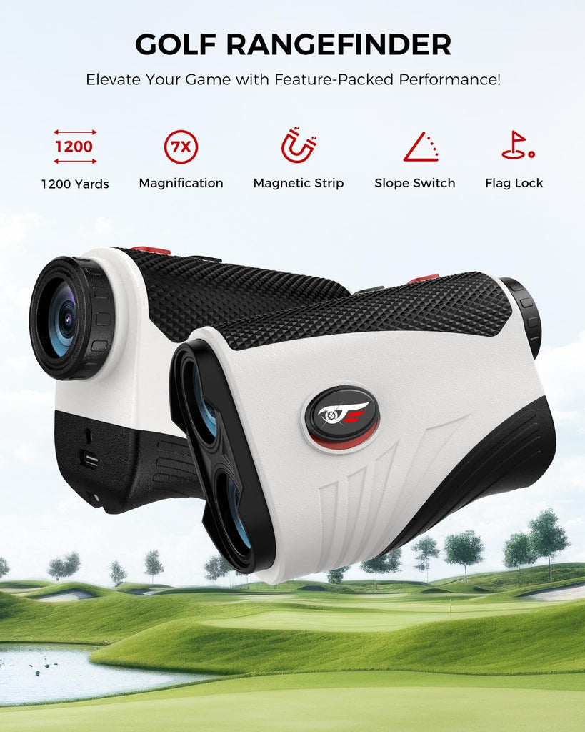 Golf Rangefinder with Slope - 1200 Yards Laser Range Finder with Flag Pole Locking Vibration, 7X Magnification rangefinder with Magnet Stripe - 