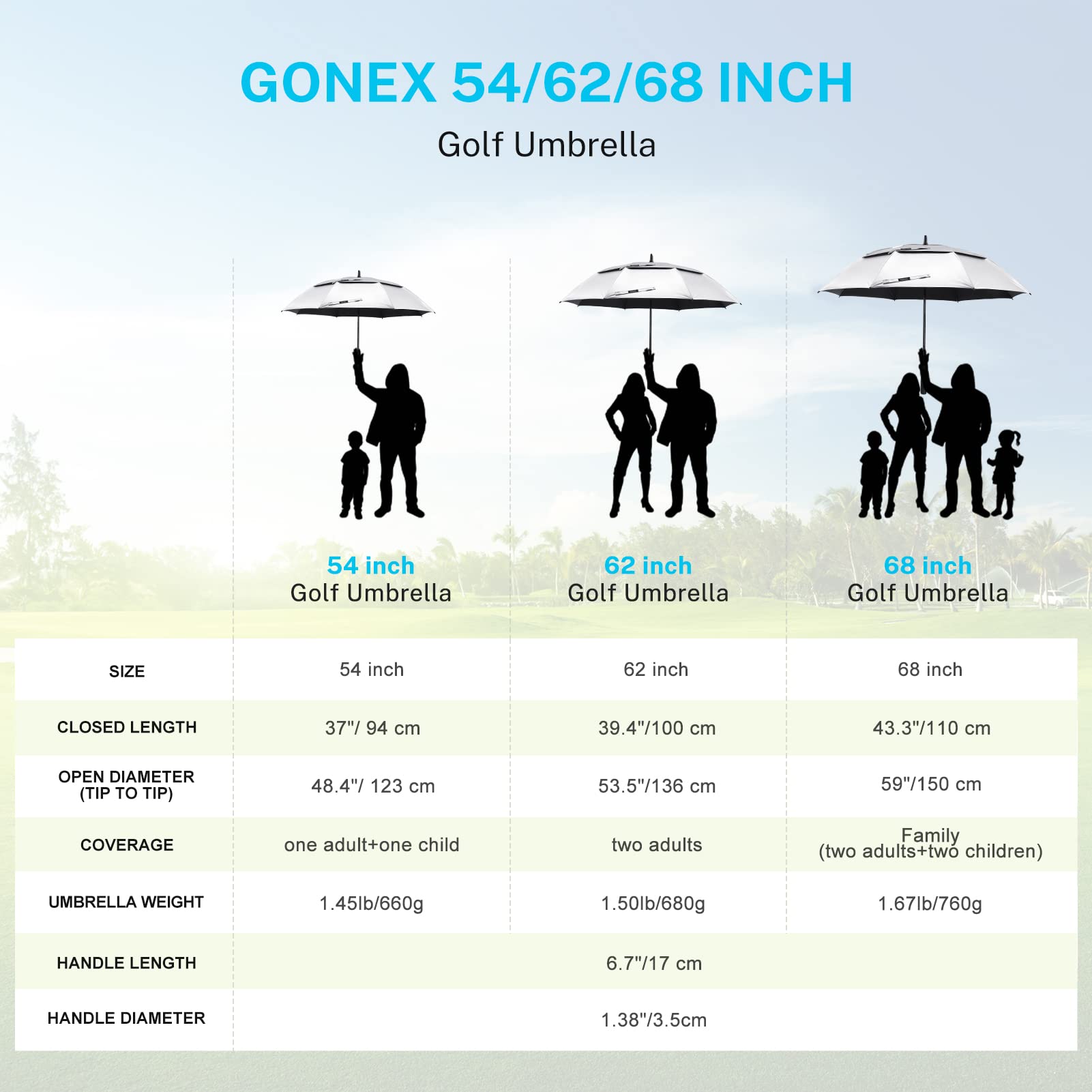 Gonex 54/62/68/72/80 Inch Extra Large Golf Umbrella - Black - 72 inch