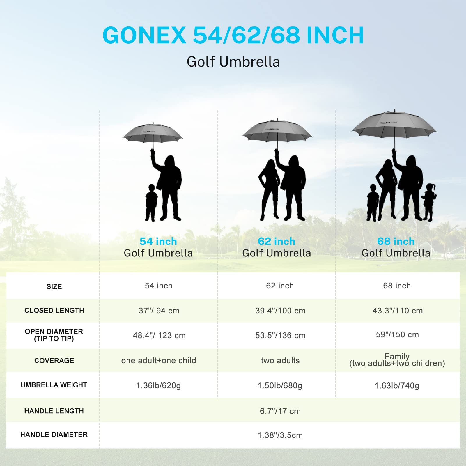 Gonex 54/62/68/72/80 Inch Extra Large Golf Umbrella - Black - 72 inch