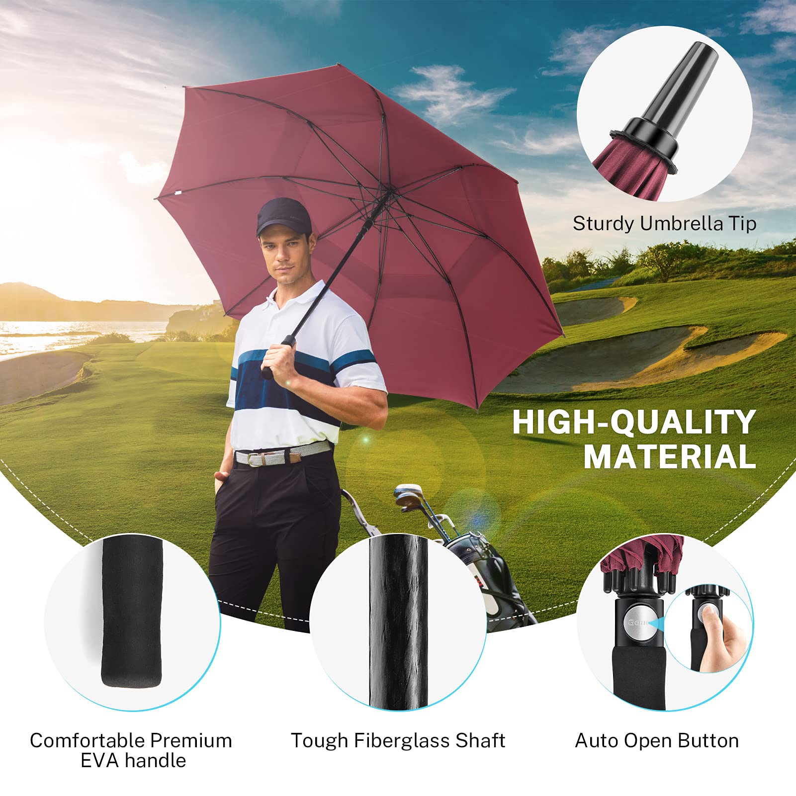 Gonex 54/62/68/72/80 Inch Extra Large Golf Umbrella - Black - 72 inch