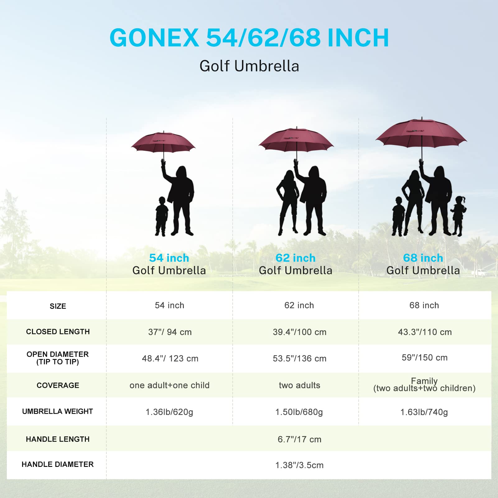 Gonex 54/62/68/72/80 Inch Extra Large Golf Umbrella - Black - 72 inch