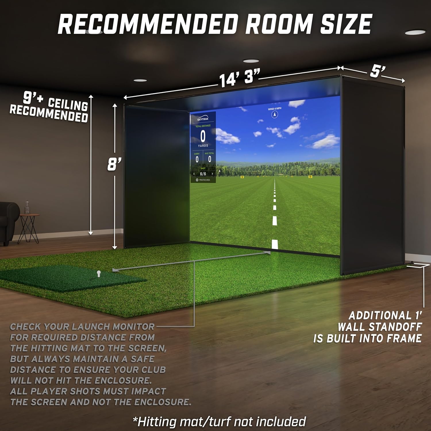 GoSports Golf Simulator Enclosure - Complete Set with Frame and HD Impact Screen Kit - 10 x 8 ft - 