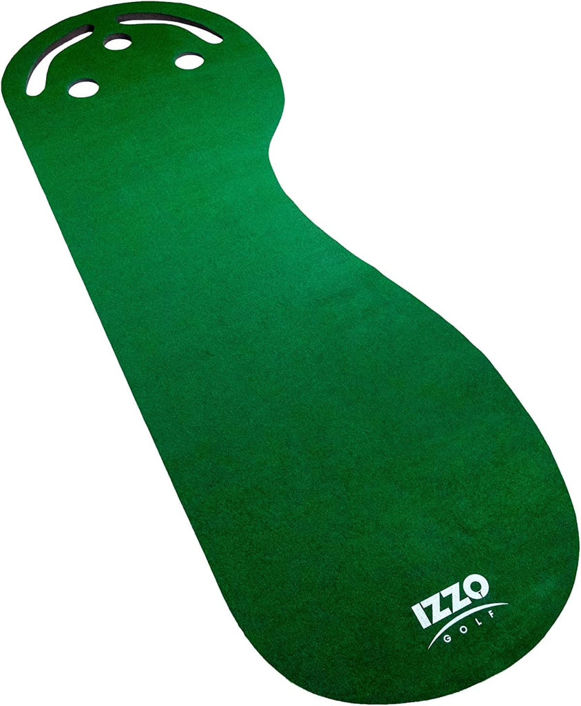 IZZO Golf 3' x 9' 3 - Hole Putting Mat - Green Kidney Shaped 3 Hole Putting mat Training aid to Help Practice Putting - 