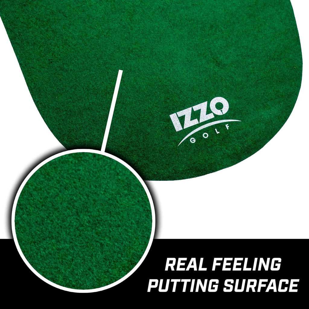 IZZO Golf 3' x 9' 3 - Hole Putting Mat - Green Kidney Shaped 3 Hole Putting mat Training aid to Help Practice Putting - 