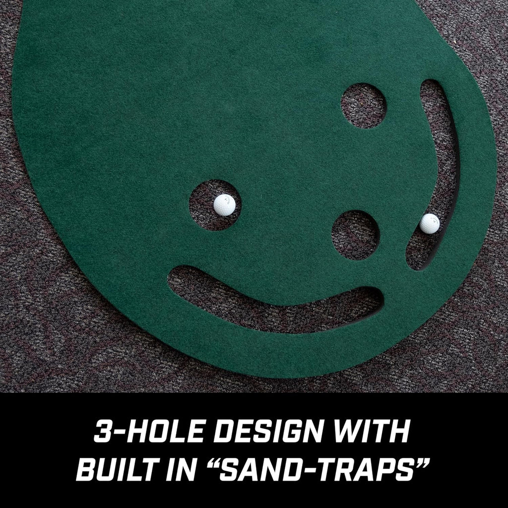 IZZO Golf 3' x 9' 3 - Hole Putting Mat - Green Kidney Shaped 3 Hole Putting mat Training aid to Help Practice Putting - 