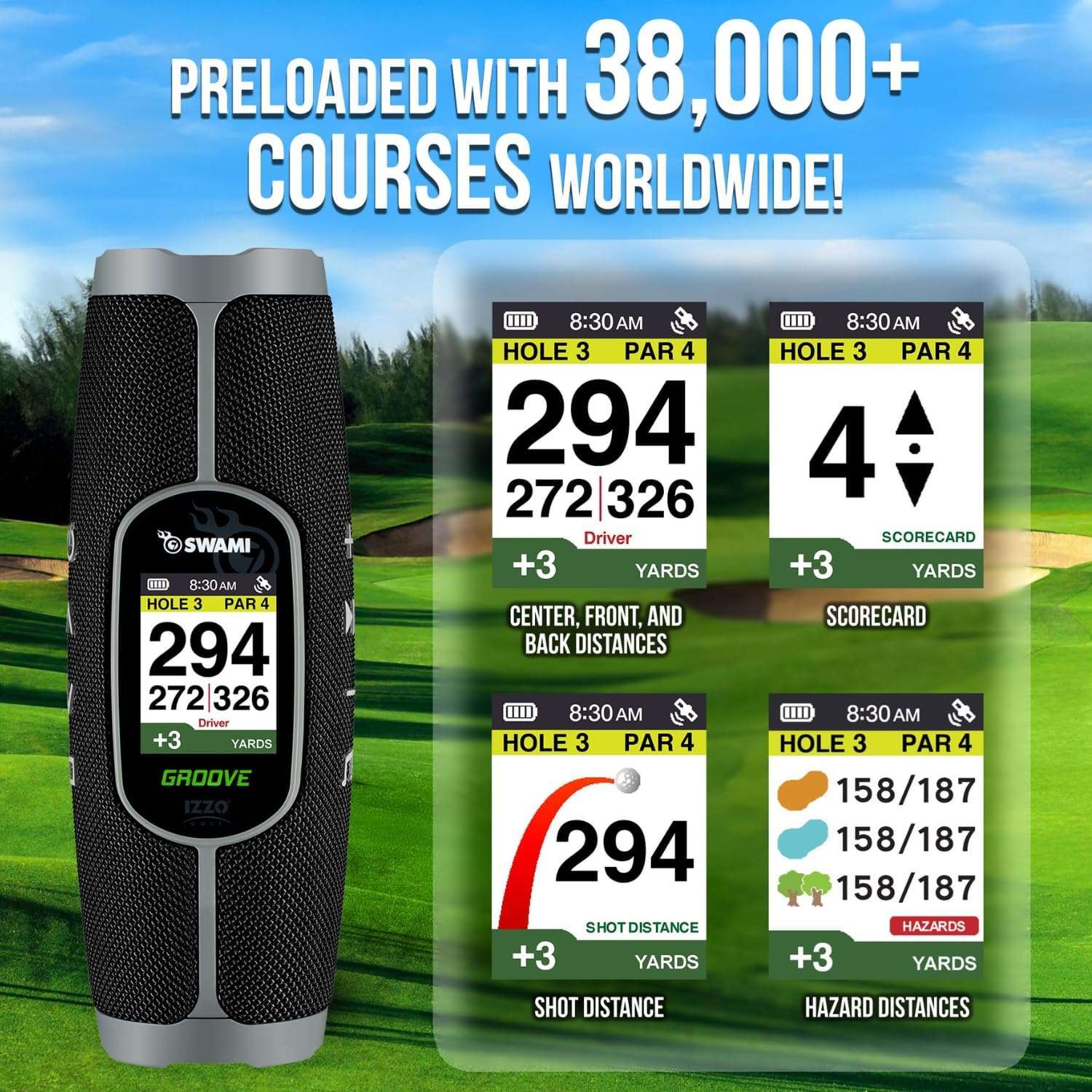 Izzo Golf Swami Groove Golf GPS Speaker, No App or Subscription Required - 