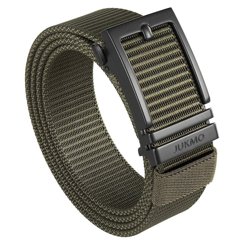 JUKMO Ratchet Golf Belt for Men, Nylon Web Tactical Belt with Automatic Slide Buckle - Army Green - Large - for Waist 42" - 45"(Length 53")