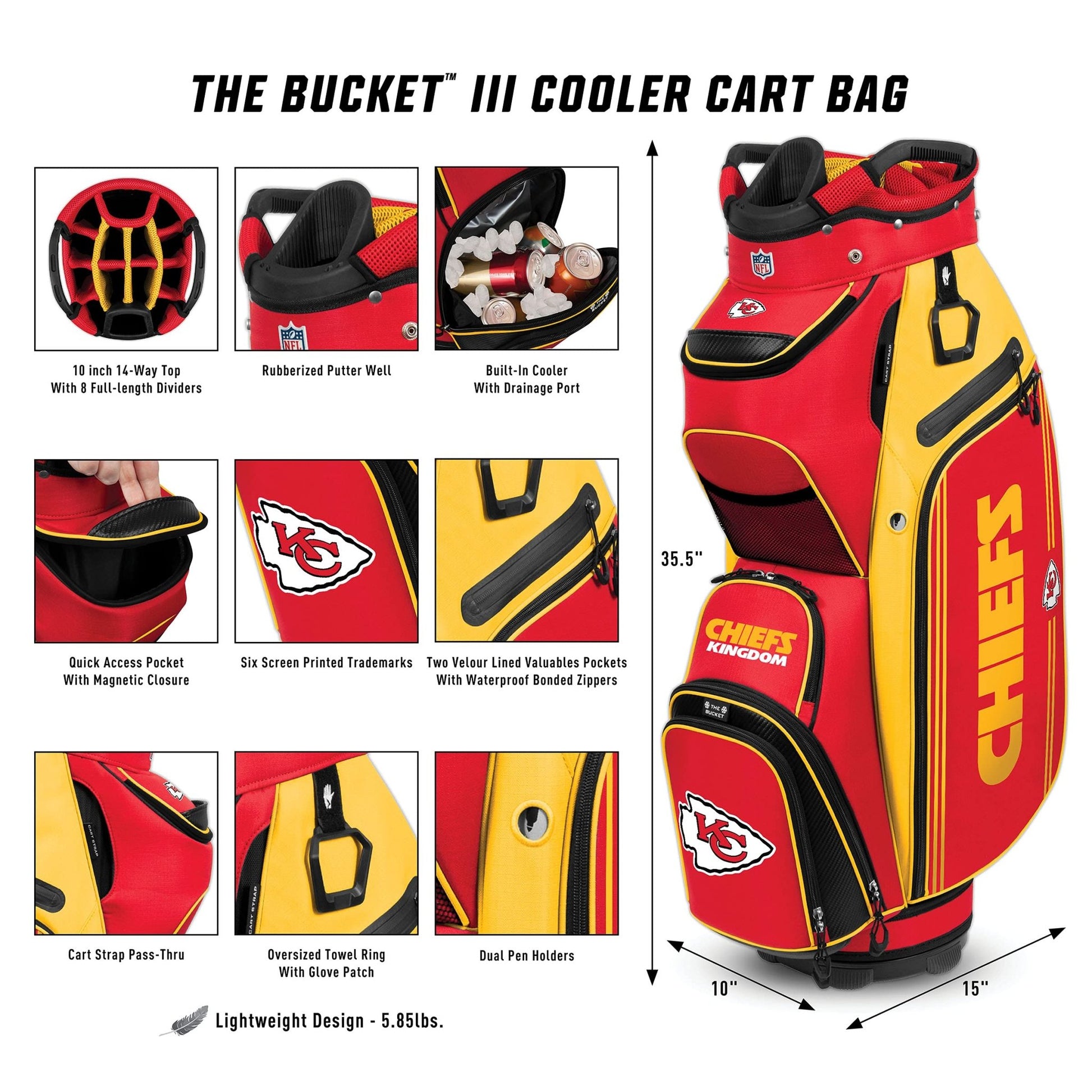 Kansas City Chiefs The Bucket III Cooler Cart Golf Bag |Team Effort - Team Effort