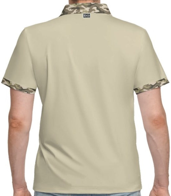 Men's Classic Fit Sand Camo Trim Stretch Polo - S -