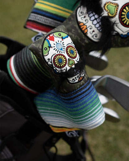 Mustache Sugar Skull - Blade Putter Cover Green Camo - Pins and Aces