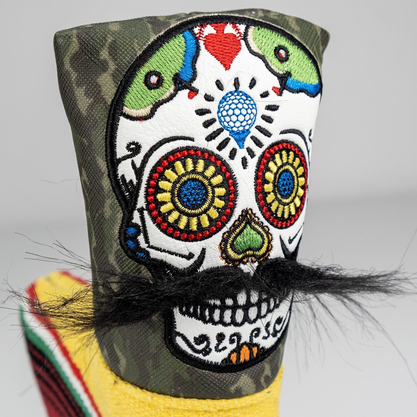 Mustache Sugar Skull - Blade Putter Cover Green Camo - Pins and Aces