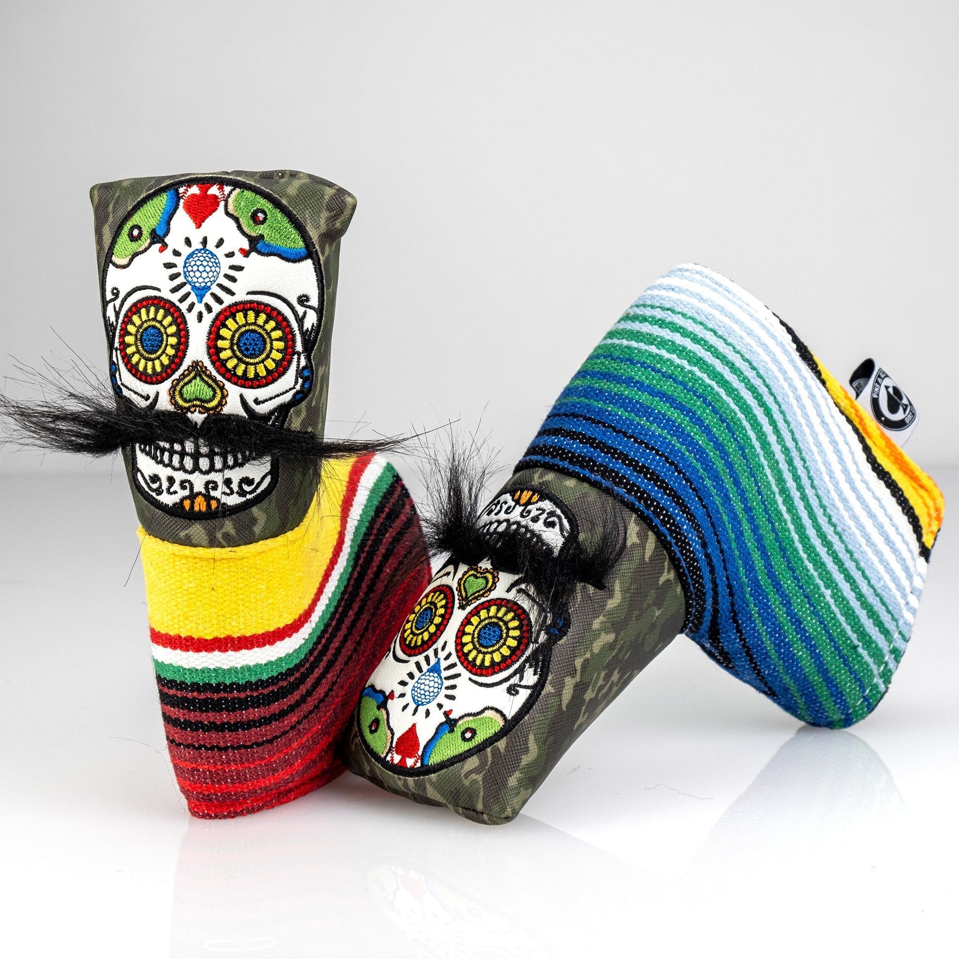 Mustache Sugar Skull - Blade Putter Cover Green Camo - Pins and Aces