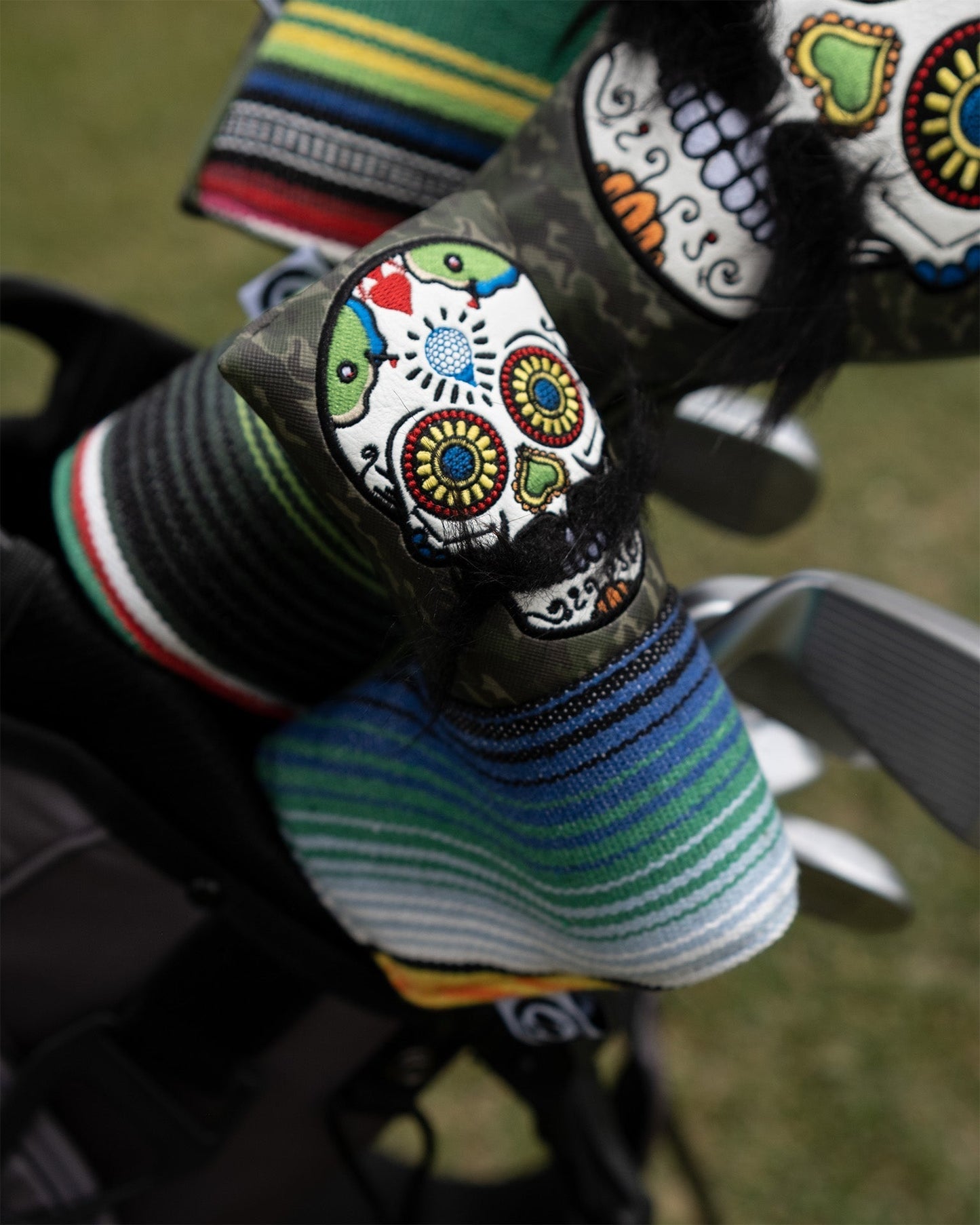 Mustache Sugar Skull - Blade Putter Cover Green Camo - Pins and Aces