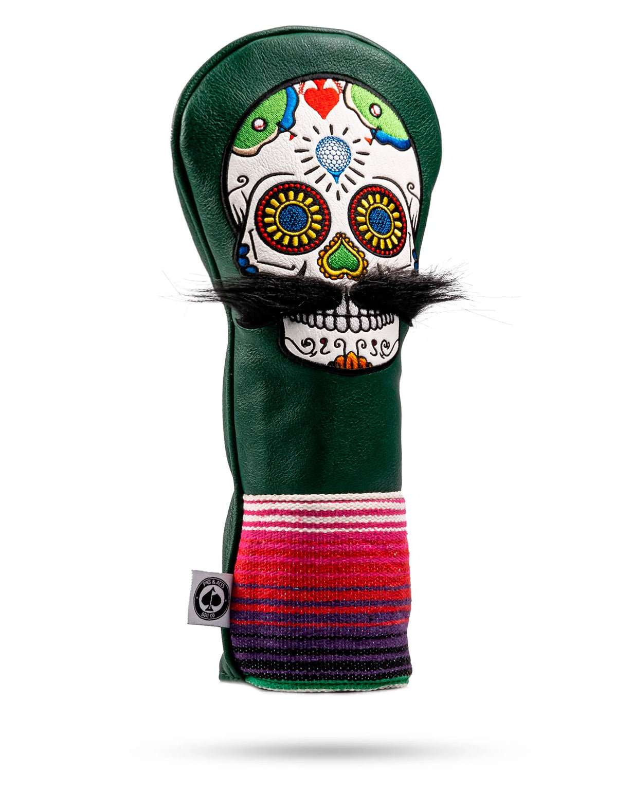 Mustache Sugar Skull - Driver Cover Green - Pins and Aces