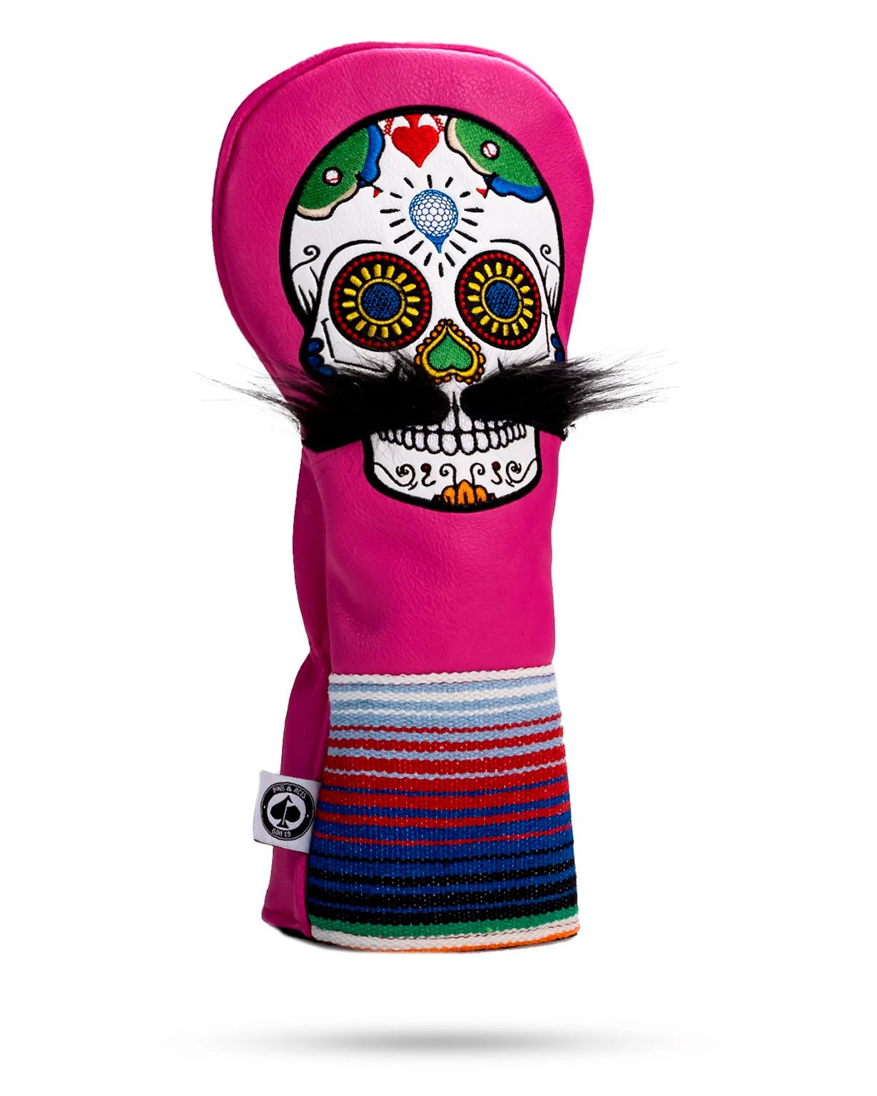 Mustache Sugar Skull - Driver Cover Pink - Pins and Aces